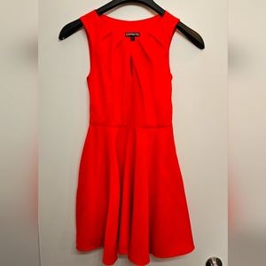 Express fit and flare skater dress with keyhole neckline. Red, size 0